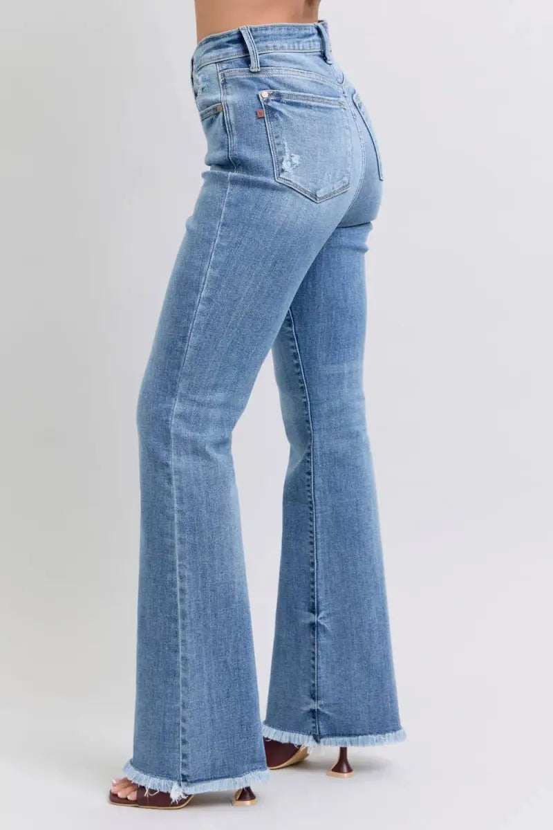 Judy Blue Full Size Raw Hem High Rise Bootcut Jeans for Women - Love Salve